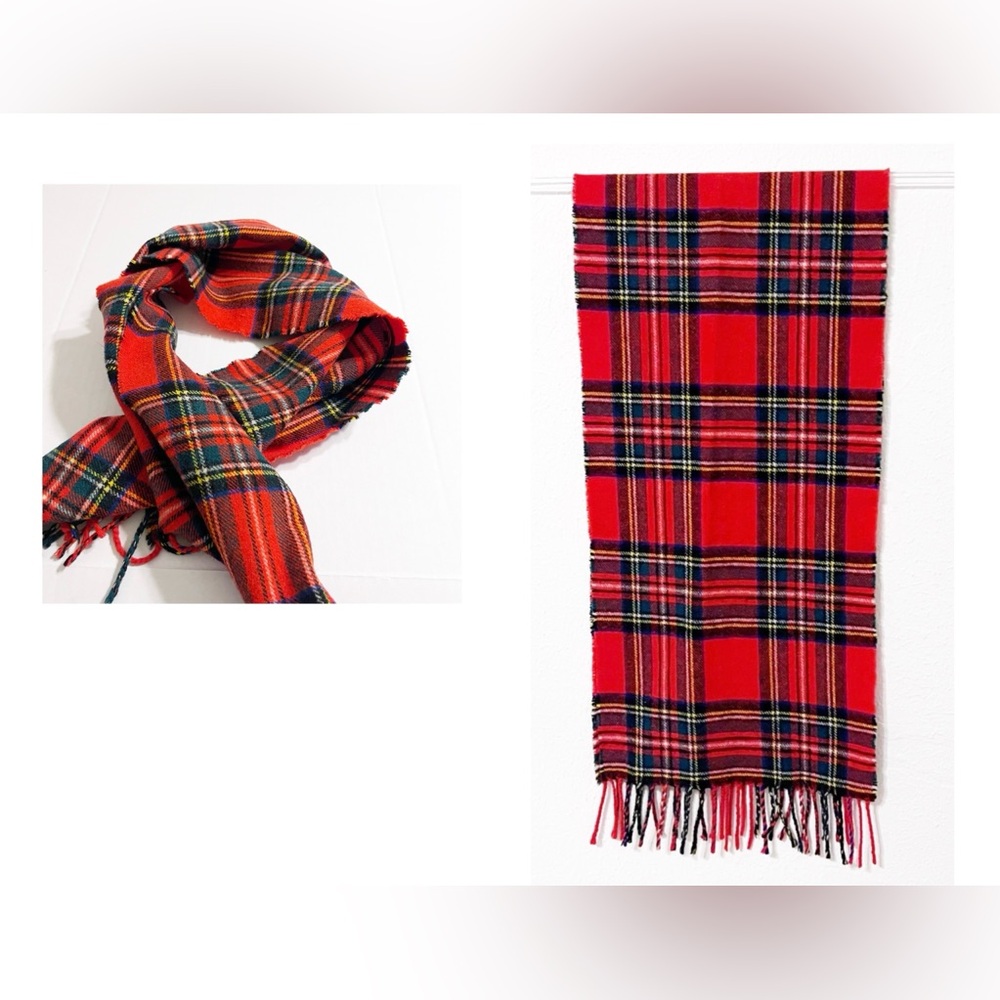 James Dalgliesh Red and Black Tartan Wool Scarf with Fringe Made in Scotland